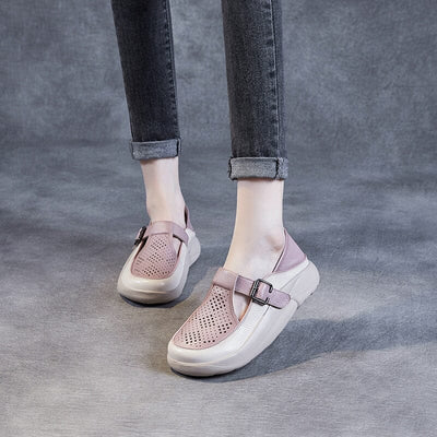 Women Retro Hollow Leather Summer Casual Shoes Jun 2023 New Arrival 