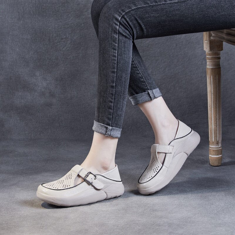 Women Retro Hollow Leather Summer Casual Shoes Jun 2023 New Arrival 