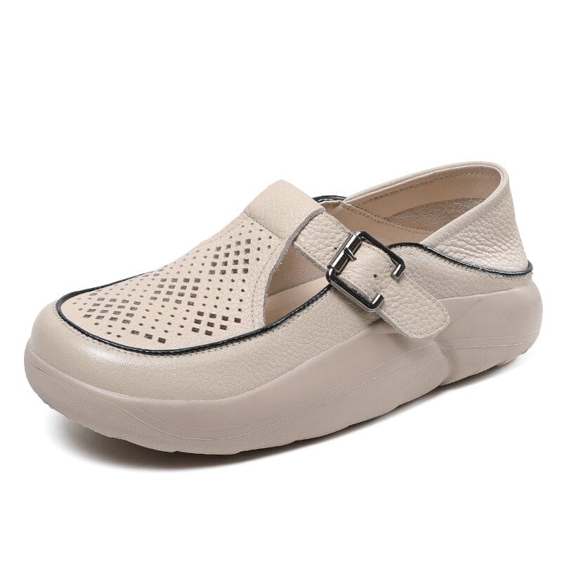 Women Retro Hollow Leather Summer Casual Shoes Jun 2023 New Arrival Beige 34 