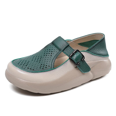 Women Retro Hollow Leather Summer Casual Shoes Jun 2023 New Arrival Green 34 