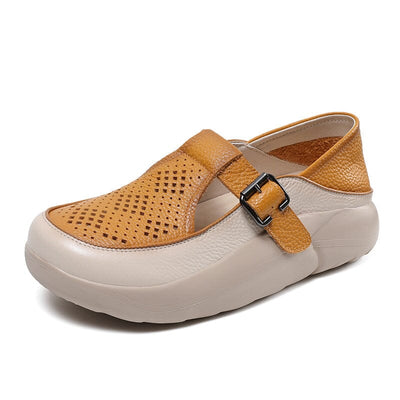 Women Retro Hollow Leather Summer Casual Shoes