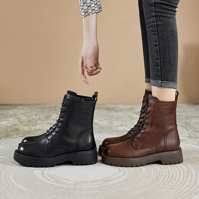Women Retro Leather Autumn Fashion Combat Boots