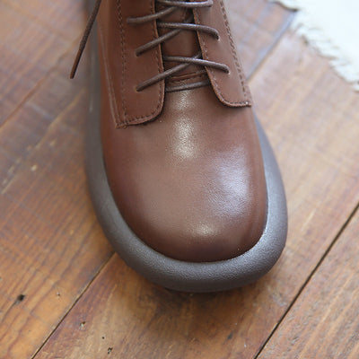 Women Retro Leather Autumn Winter Flat Boots