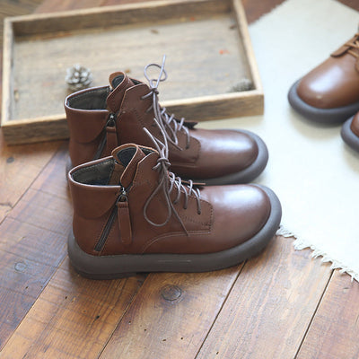 Women Retro Leather Autumn Winter Flat Boots