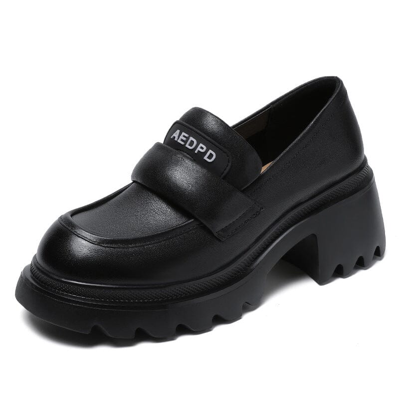 Women Retro Leather Casual Lug Sole Loafers Jan 2023 New Arrival Black 34 