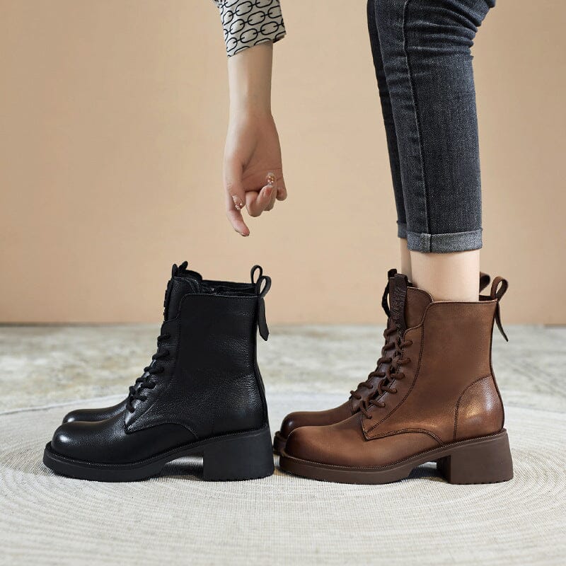 Women Retro Leather Fashion Wedge Combat Boots Aug 2023 New Arrival 