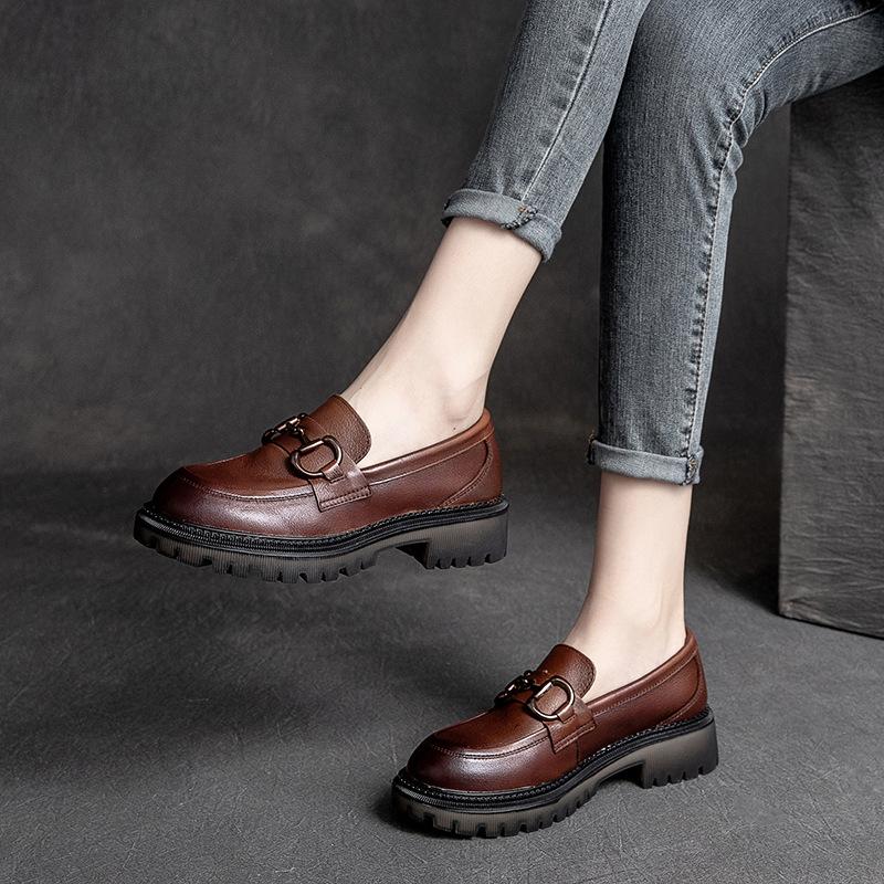 Women Retro Leather Marten Casual Shoes July 2021 New-Arrival 35 Brown 