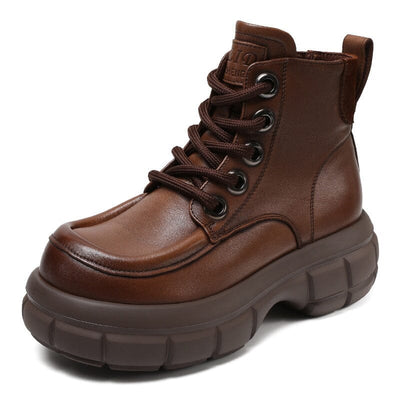 Women Retro Leather Platform Ankle Boots Oct 2023 New Arrival Brown 35 