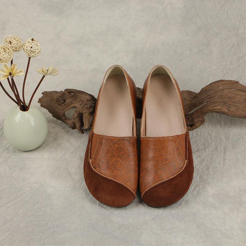 Women Retro Leather Stitching Casual Slip-On Shoes 2019 April New 35 Brown 