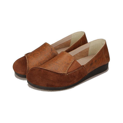 Women Retro Leather Stitching Casual Slip-On Shoes