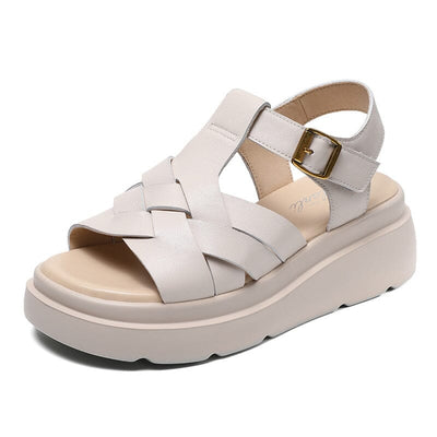 Women Retro Leather Summer Casual Sandals Apr 2023 New Arrival Beige 35 