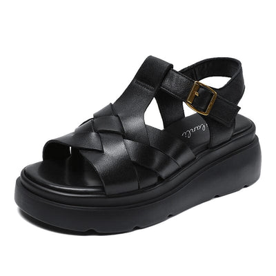 Women Retro Leather Summer Casual Sandals Apr 2023 New Arrival Black 35 