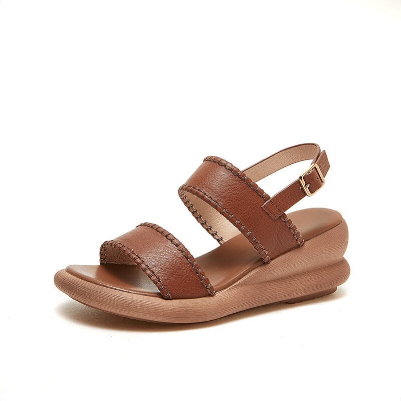 Women Retro Leather Summer Wedge Sandals May 2023 New Arrival Coffee 35 