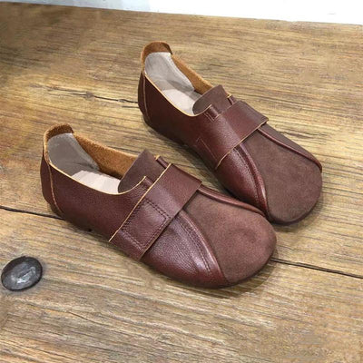 Women Retro Leather Velcro Casual Shoes July 2021 New-Arrival 35 Coffee 