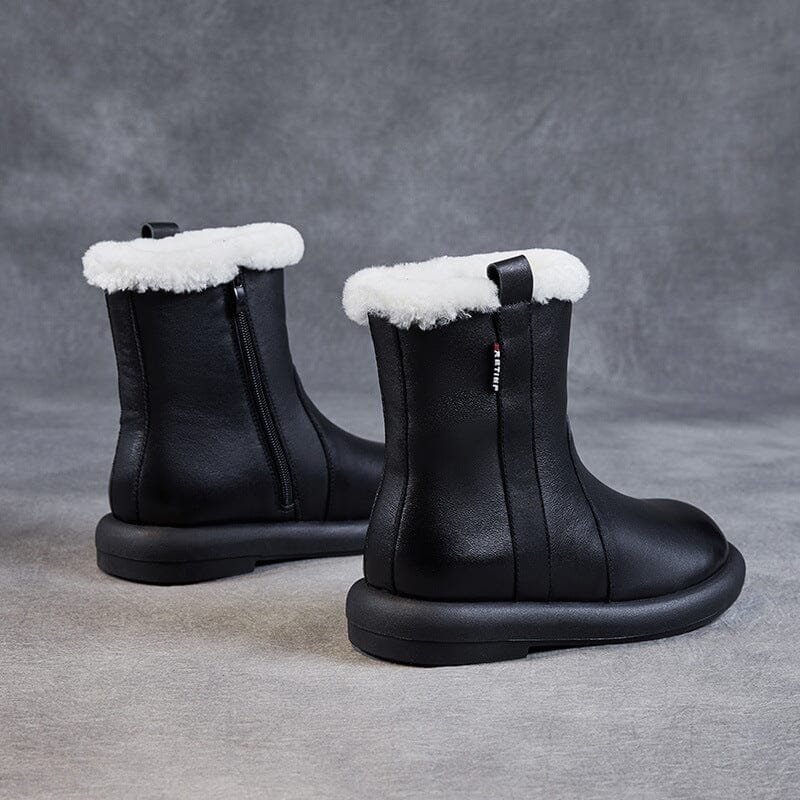 Women Retro Leather Woolen Winter Snow Boots