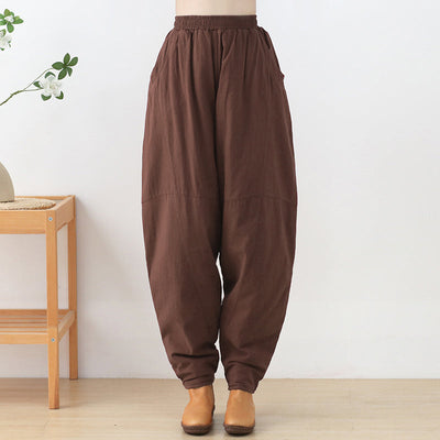 Women Retro Linen Loose Winter Cotton Padded Pants Sep 2022 New Arrival 