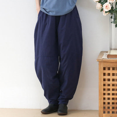 Women Retro Linen Loose Winter Cotton Padded Pants Sep 2022 New Arrival S Navy 