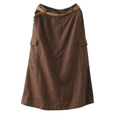 Women Retro Linen Spring Split A-Line Skirt