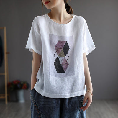 Women Retro Literature Casual Linen T-Shirt