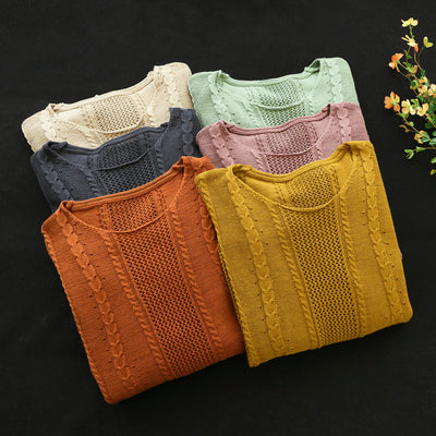 Women Retro Loose Cotton Knitted Sweater Plus Size Aug 2022 New Arrival 