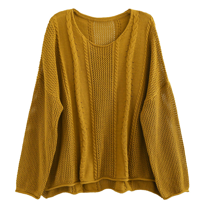 Women Retro Loose Cotton Knitted Sweater Plus Size Aug 2022 New Arrival 
