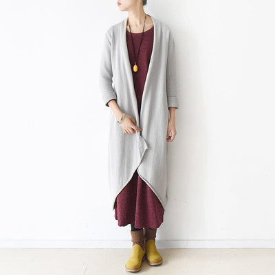 Women Retro Loose Solid Cotton Knitted Overcoat