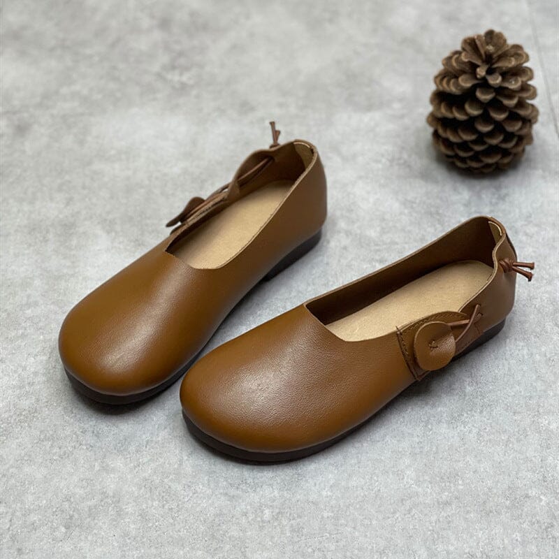 Women Retro Mimalist Soft Leather Flat Casual Shoes