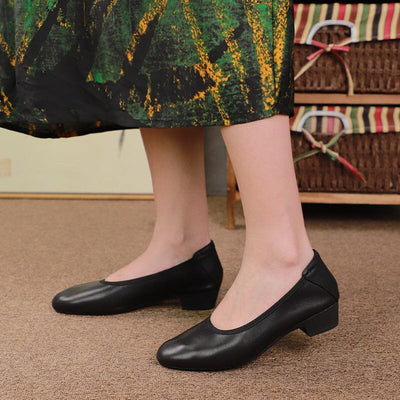 Women Retro Minimalist Leather Low Heel Casual Shoes