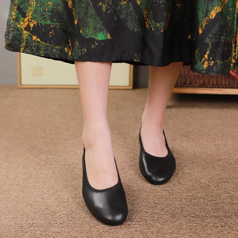 Women Retro Minimalist Leather Low Heel Casual Shoes