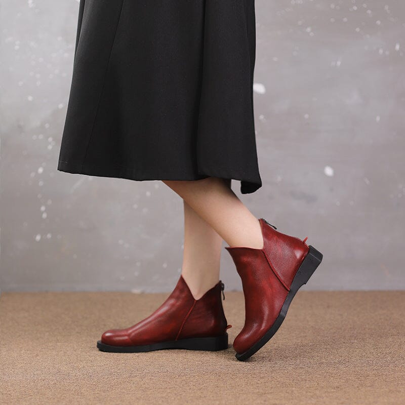 Women Retro Minimalist Leather Solid Ankle Boots Aug 2023 New Arrival 