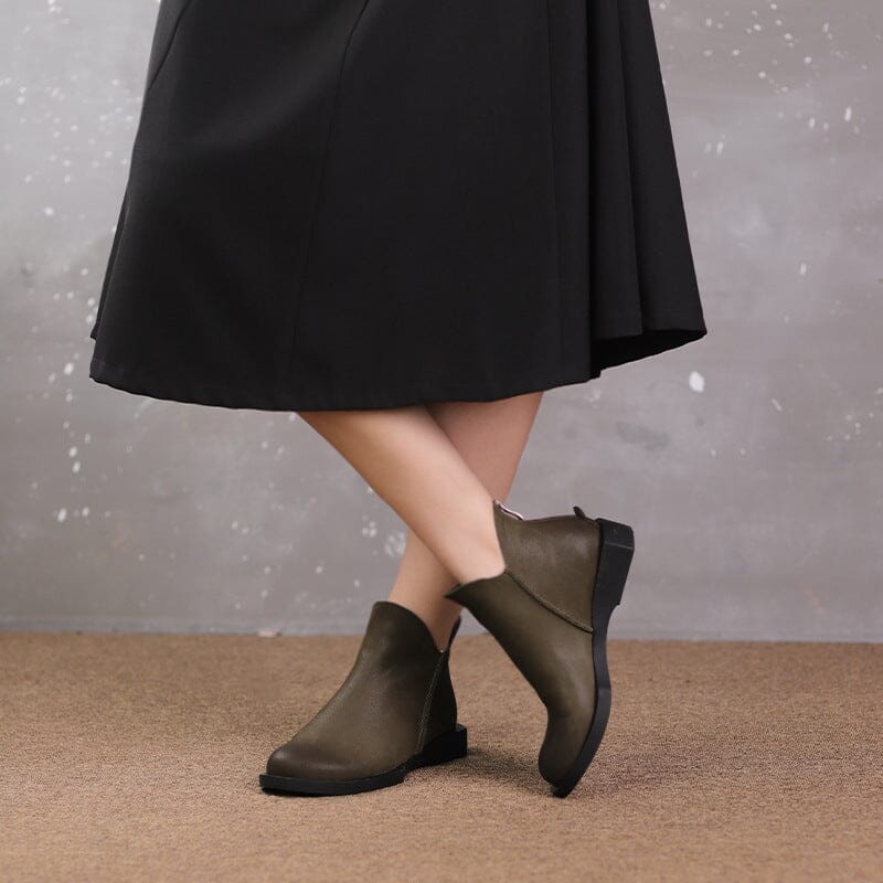 Women Retro Minimalist Leather Solid Ankle Boots Aug 2023 New Arrival 