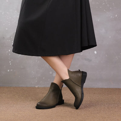 Women Retro Minimalist Leather Solid Ankle Boots