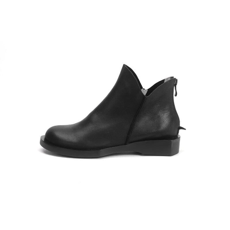 Women Retro Minimalist Leather Solid Ankle Boots
