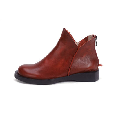 Women Retro Minimalist Leather Solid Ankle Boots Aug 2023 New Arrival Red 35 
