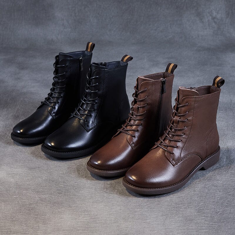 Women Retro Minimalist Soft Leather Combat Boots