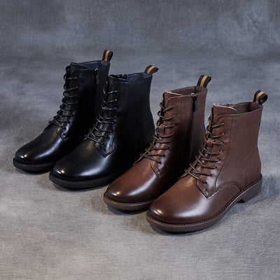 Women Retro Minimalist Soft Leather Combat Boots