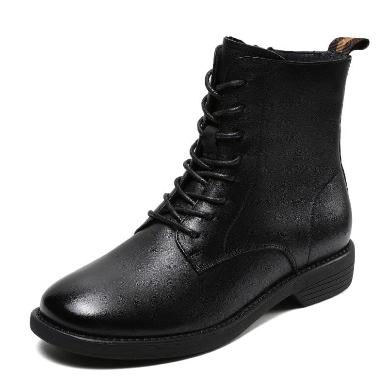 Women Retro Minimalist Soft Leather Combat Boots Aug 2023 New Arrival Black 35 