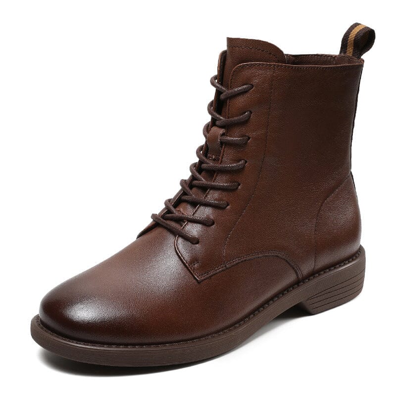 Women Retro Minimalist Soft Leather Combat Boots Aug 2023 New Arrival Brown 35 