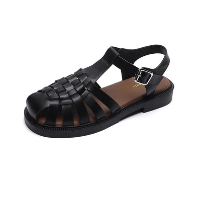 Women Retro Plaited Leather Summer Sandals Jun 2023 New Arrival Black 35 
