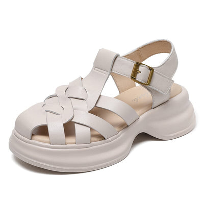 Women Retro Plaited Leather Thick Soled Summer Sandals Jul 2023 New Arrival Beige 35 