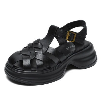 Women Retro Plaited Leather Thick Soled Summer Sandals Jul 2023 New Arrival Black 35 