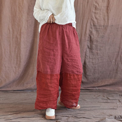 Women Retro Pleated Loose Linen Patchwork Pants