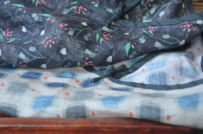 Women Spring Autumn Retro Printed Loose Linen Blouse