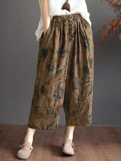 Women Retro Print Summer Thin Linen Pants