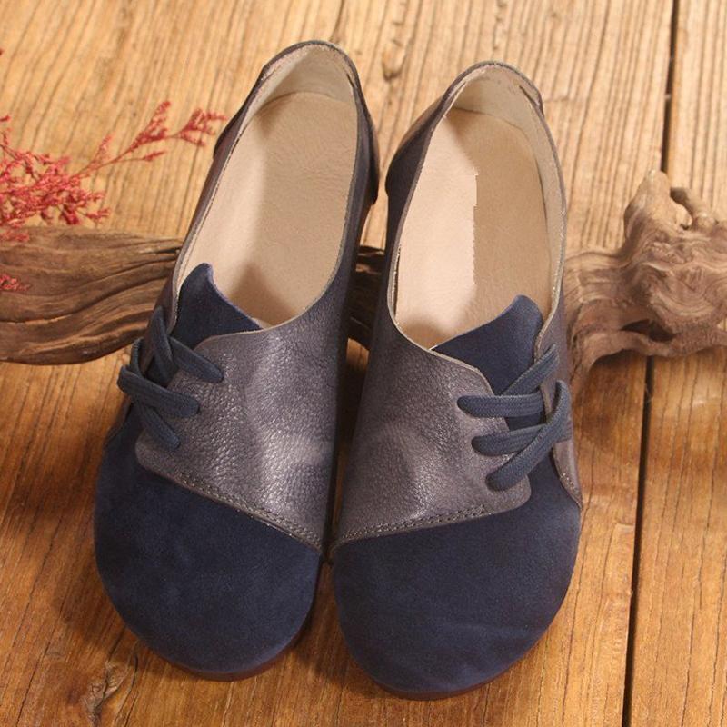 Women Retro Sewing Lace Up Paneled Casual Flat Shoes