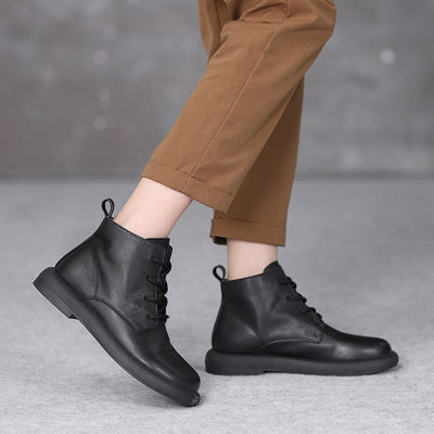 Women Retro Soft Leather Autumn Flat Boots