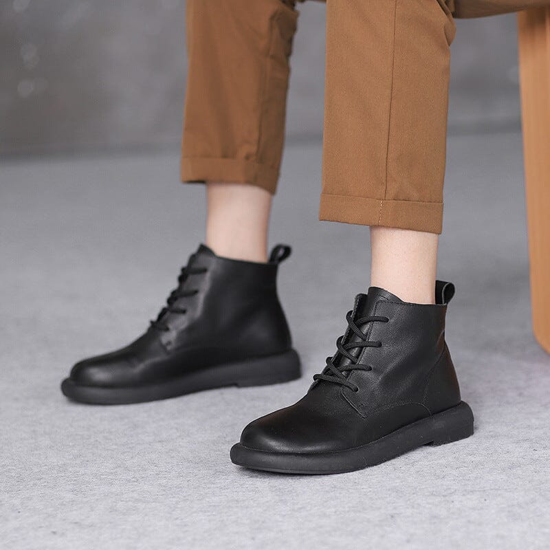 Women Retro Soft Leather Autumn Flat Boots Nov 2022 New Arrival 