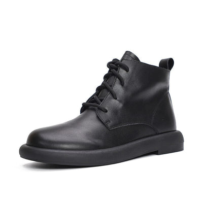 Women Retro Soft Leather Autumn Flat Boots Nov 2022 New Arrival Black 35 