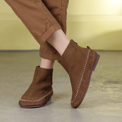 Women Retro Soft Leather Flat Ankle Boots Oct 2022 New Arrival 