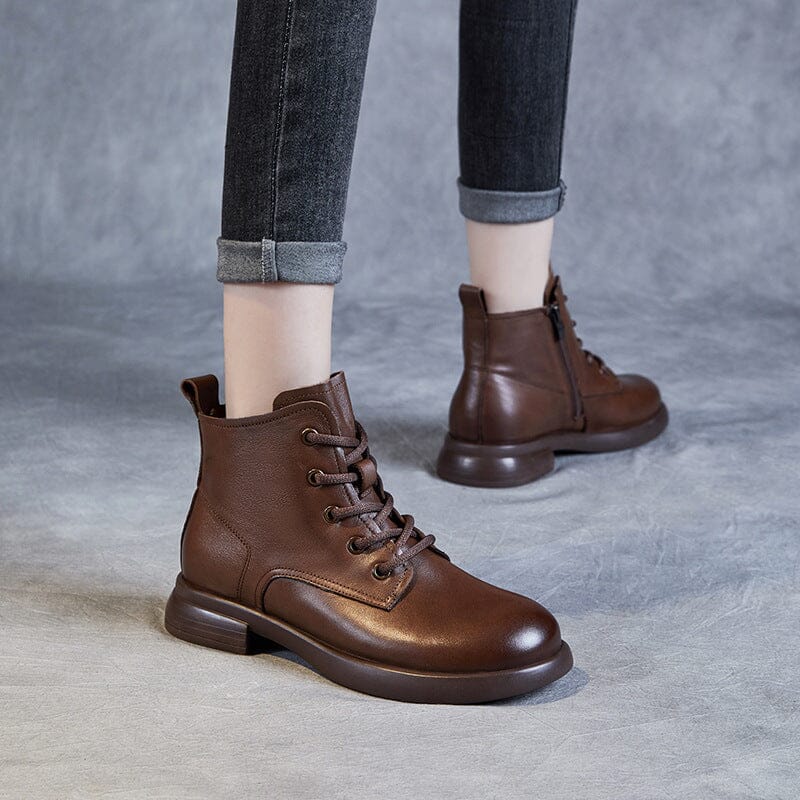 Women Retro Soft Leather Flat Ankle Boots